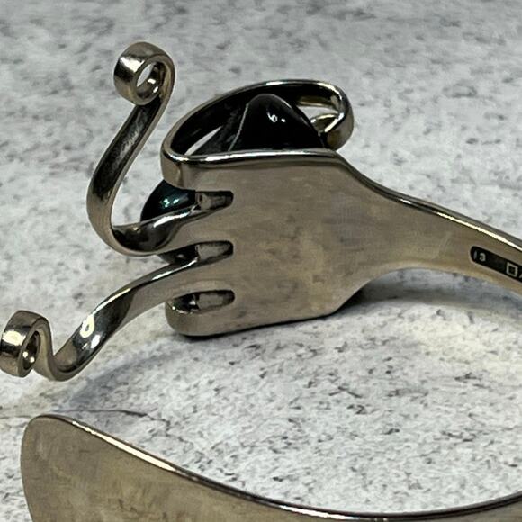 Vintage Silco Alpacca stamped made in USA fork cuff with black stone artisan - Picture 4 of 7